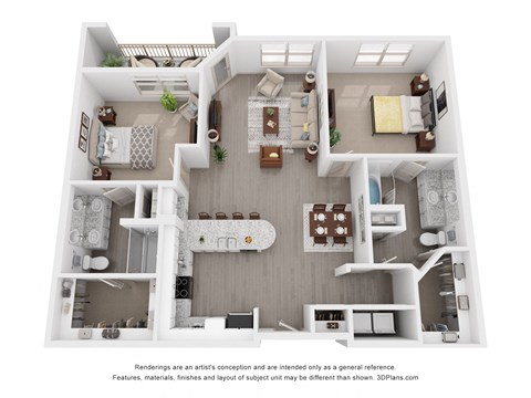 a 1 bedroom floorplan is shown in this rendering
